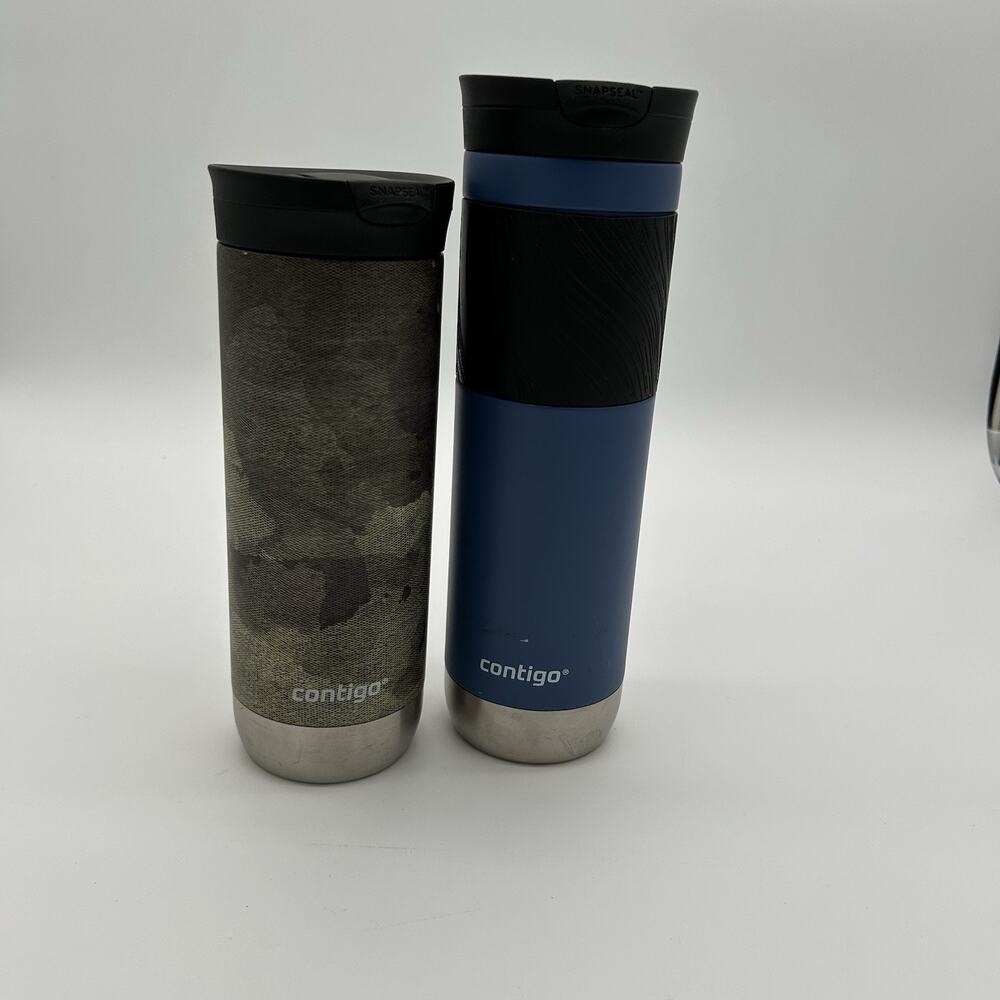 Lot Of 2 Contigo SnapSeal Travel Coffee Mug Lid Grip Stainless Steel Blue Camo